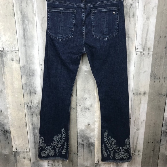 Rag & Bone Indigo Embroidery 10” Crop Flare Sz 25 - Picture 4 of 8